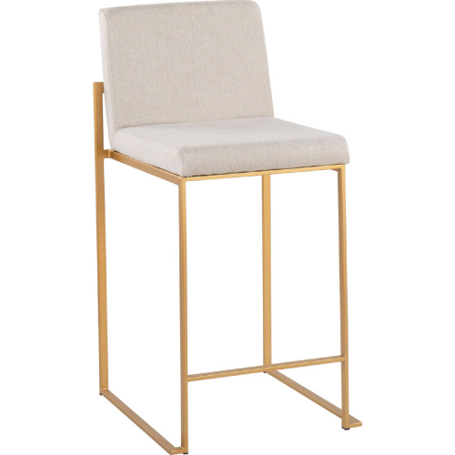 Fuji 26" High Back Counter Stool in Gold Steel & Beige Fabric (Set of 3)